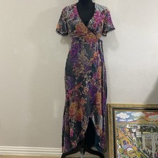 BHLDN Harlyn Guest Of Honor Velvet Maxi Faux Wrap Dress, Sz XSP