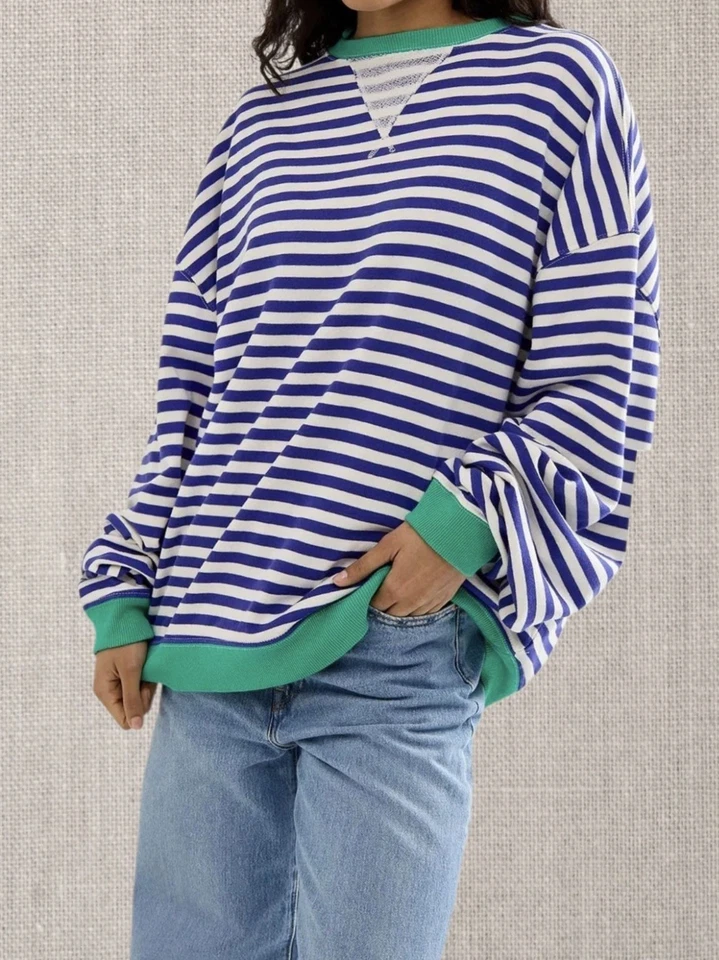 FREE PEOPLE Womens Jumper Classic Striped Sweatshirt Medium Oversized BNWT - Image 3 of 4