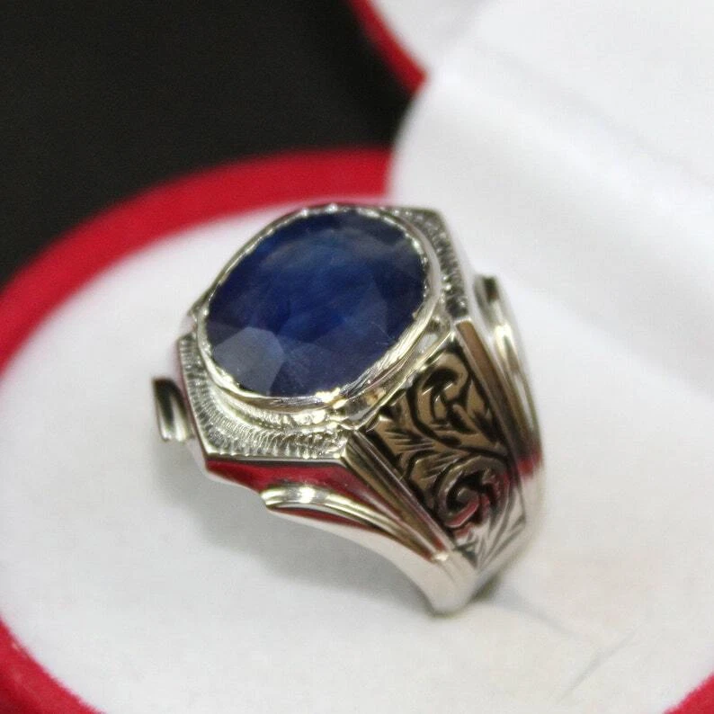 Natural Unheated African Blue Sapphire Neelam Stone Ring in 925