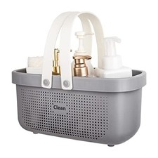 Plastic Storage Basket with Handle Portable Shower Caddy Tote Large Grey