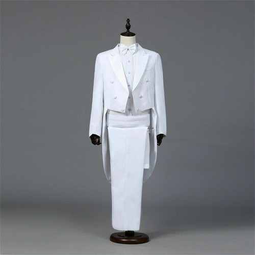 Men Tailcoat Tuxedo Suit and Trousers Set Formal Prom Dress Wedding Costume Cool - Picture 6 of 8