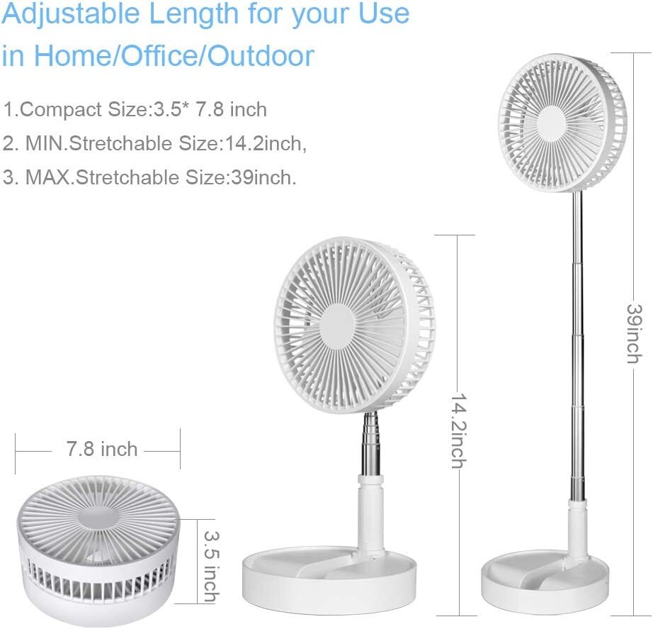 Cordless Fan Telescopic Folding Air Cooler Portable Rechargeable USB