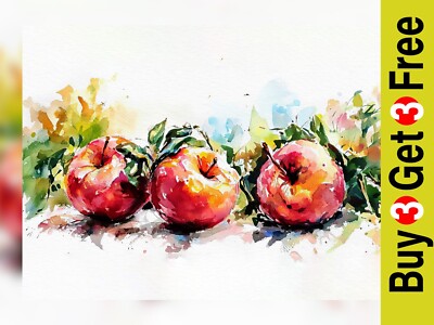 Lebendige Äpfel Trio 5''x7'' Druck auf mattem Papier | Saftiges Aquarell Kunstwerk
