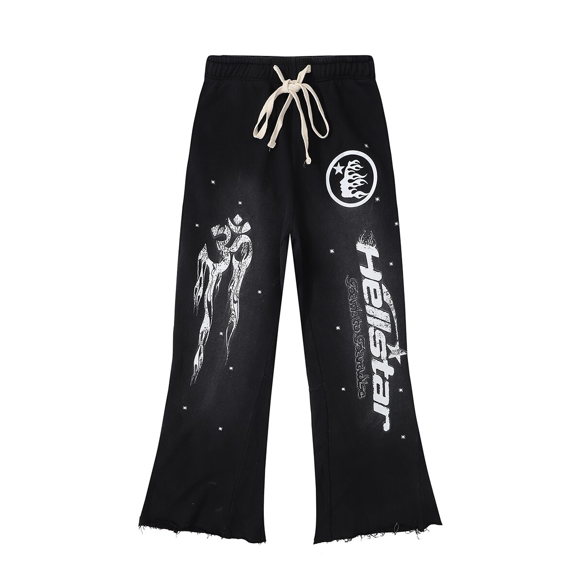 Hell Retro star washed distressed Print Loop Loose Men and Women