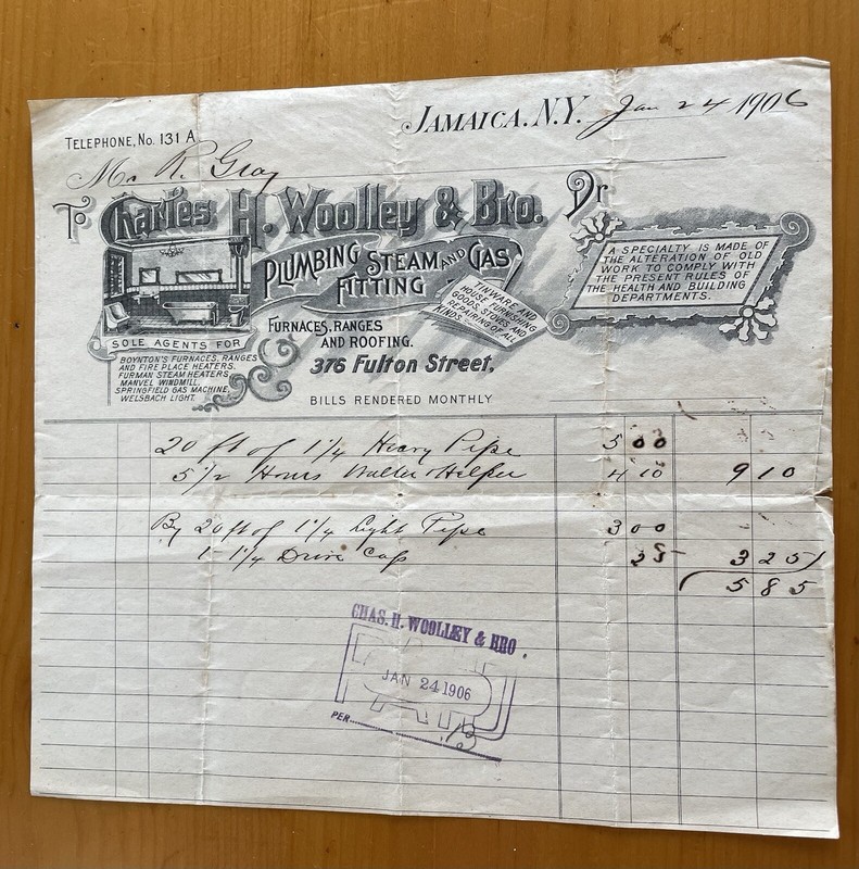 Antique Billhead Graphic New York Steam And Gas Fitting Trades