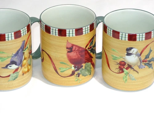 3 Lenox Winter Greetings Everyday Mugs - Different Birds