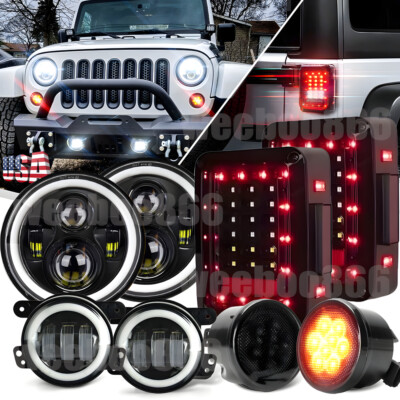 Combo 8pc for Jeep JK JKU 07-18 7'' Halo Led Headlight Tail Fog Turn Signal Light