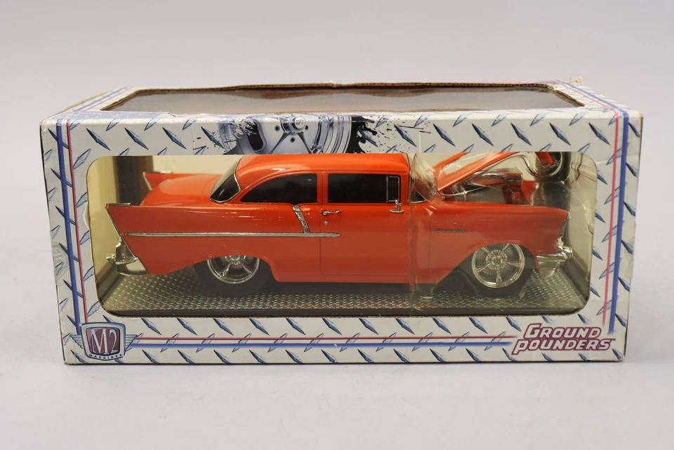 M2 Machines 1/24 Ground Pounders 1957 Orange Chevrolet 150 Diecast Car 12-02 - Image 4 of 4