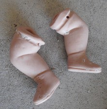 Set of Vintage 1970s Porcelain Baby Girl Doll Legs with Boots 2 5/8" Long