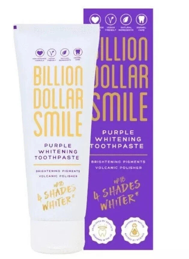 Billion Dollar Smile Purple Teeth Whitening Toothpaste Four Shades Whiter New