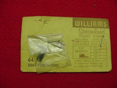 William's-''Steamlined''- Front Rifle Sight- 1/16'' Gold Bead/.160'' Height- New !