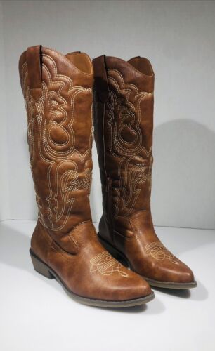 My soft women’s cowboy boots mid calf cowgirl boots embroidered western - Picture 2 of 15