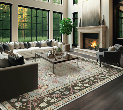 LoomBloom Multi Size Mossy Gray Hand Knotted Traditional Oushak Wool Area Rug
