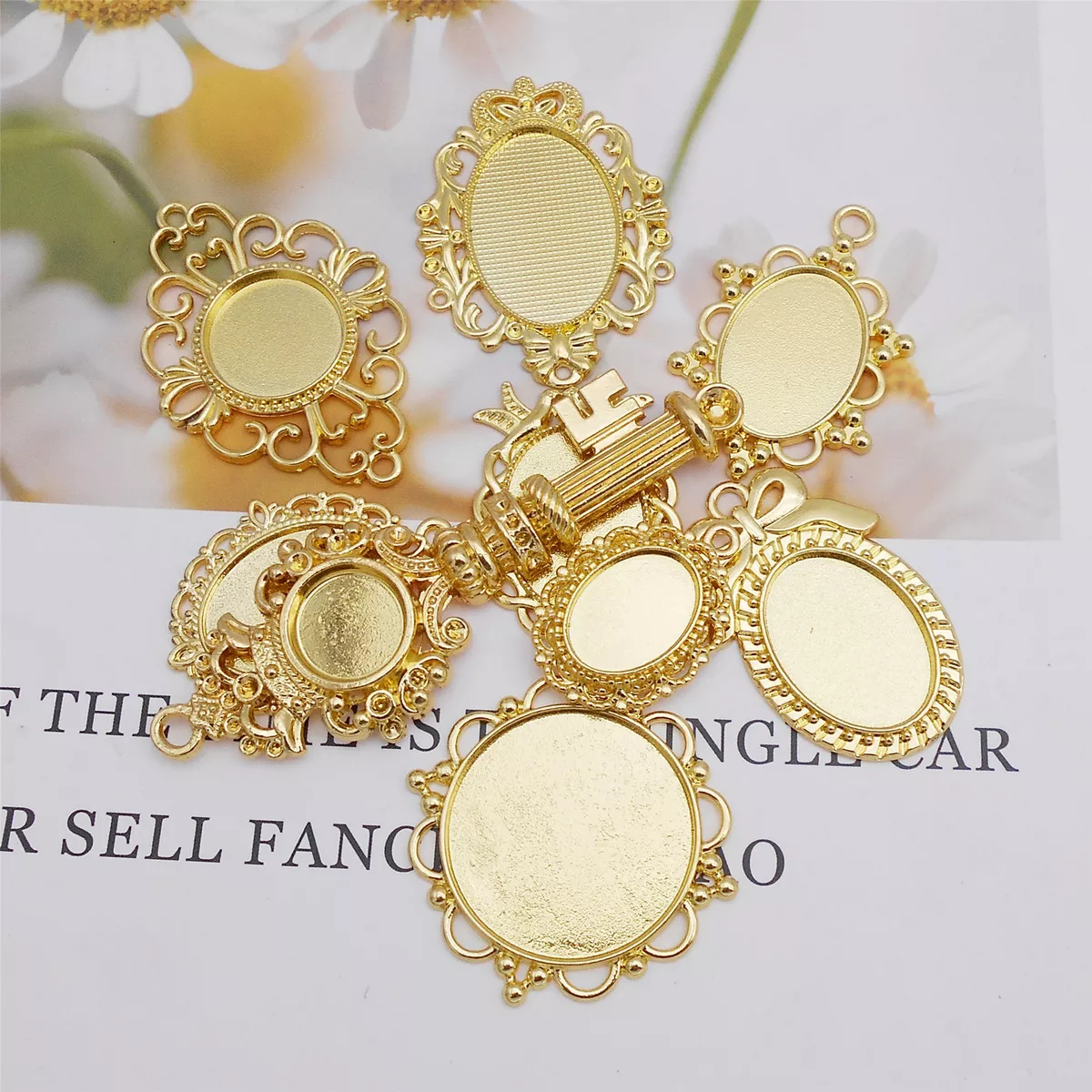 3 pcs Alloy Base Setting Blank Bezel Frame Gold For Pendant Jewelry Making Charm