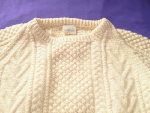 Irish Cable Knit Ivory Sweater (Medium/Large) Glencraft Handknits 100% Pure Wool - Picture 6 of 7