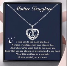 Mother Daughter Necklace  I LOVE YOU TO THE MOON   Message Card  Gift Box