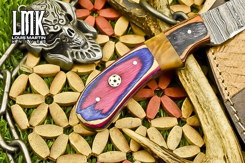 LMK Hand Crafted Skinner Knife Twist Damascus Hard Wood Wooden Bolster Hunting - Picture 6 of 9