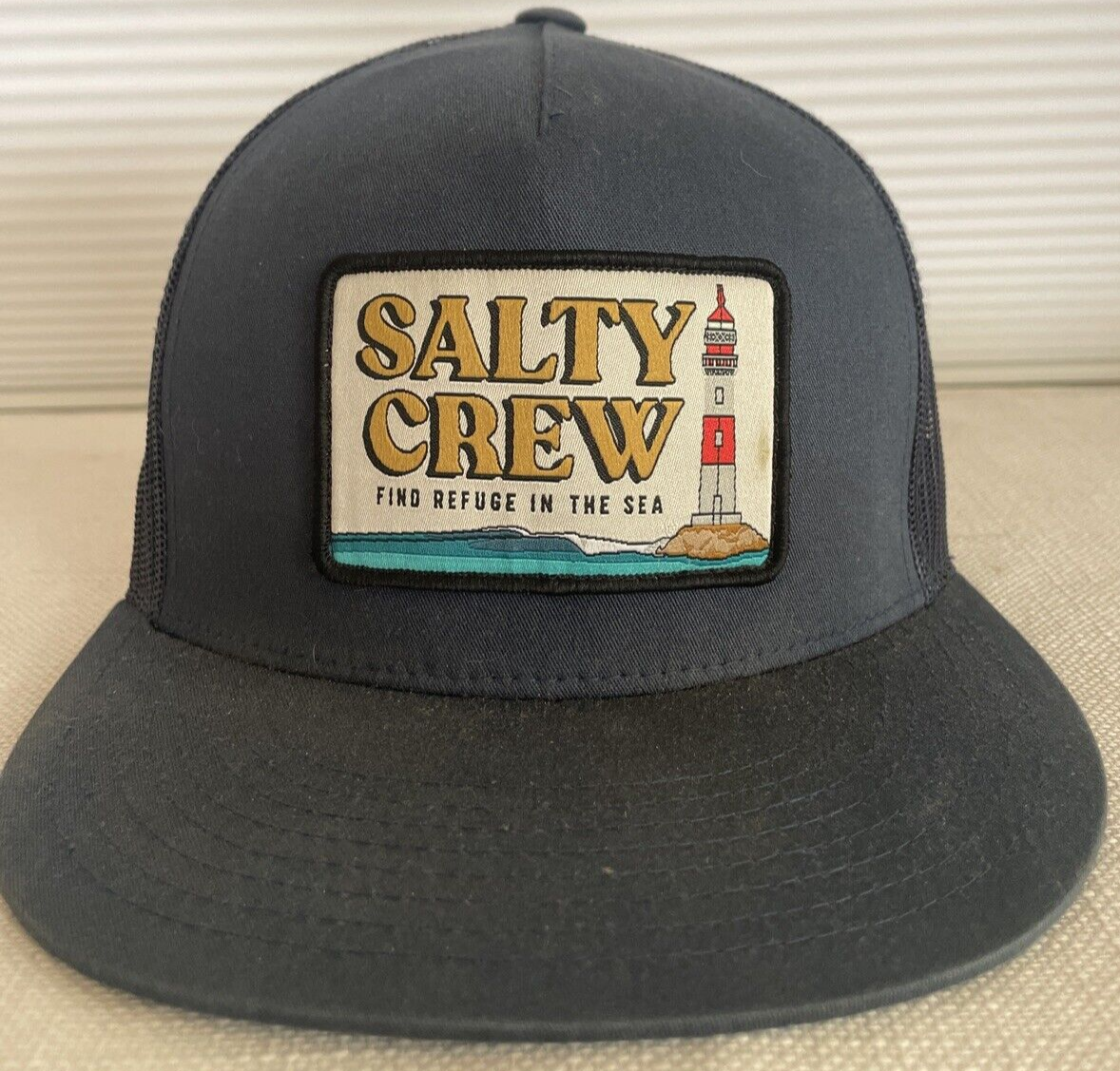 SALTY CREW Black Navy Snapback Hat for Men Water Sport Fishing Cap