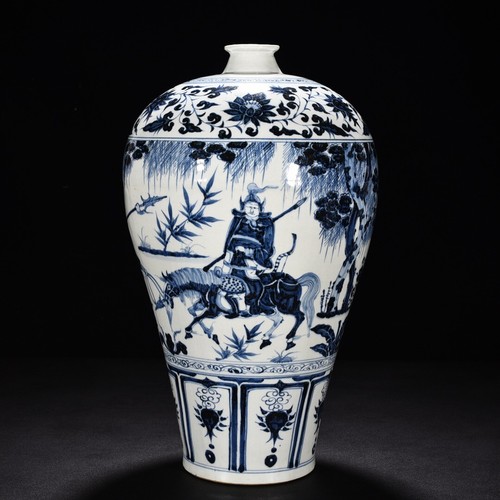 Vaso a polpa da 16,3" cinese antica dinastia yuan blu porcellana bianca motivo - Foto 9 di 9
