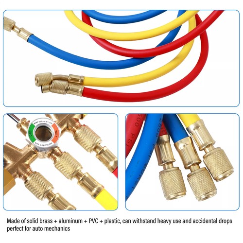 AC Manifold Gauge Set A/C Refrigeration 3 Way Hose Fit For R502 R134a R12 R22 - Picture 8 of 9
