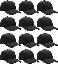 Falari Wholesale Bulk Lot 12-Pack Baseball Cap Adjustable One Size, Black