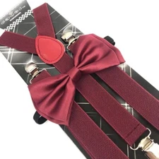 Burgundy Suspender and Bow Tie Set Tuxedo Wedding Formal for Adults (USA)