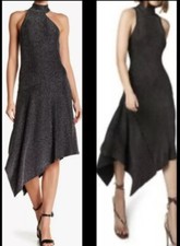 NEW BCBG MAXAZRIA RIVAS HALTER ASYMMETRICAL SPARKLY METALLIC DRESS SZ XS