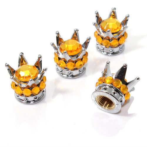 4 Chrome Silver Crown Orange Bling Diamond Tire/Wheel Stem Valve Caps car truck