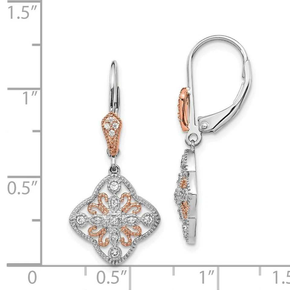 14K White Gold w/Rose Rhodium Diamond Leverback Earrings - Image 2 of 2