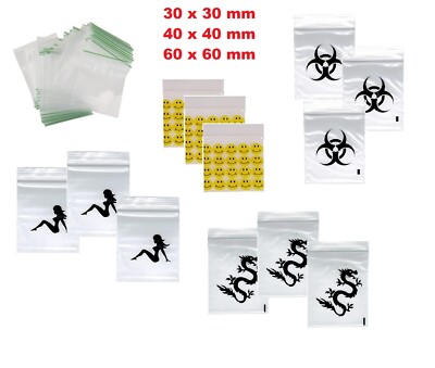 KLEINE POLY KUNSTSTOFF SEALY GRIP LOCK REISSVERSCHLUSS GUMMI Zip SEAL BAGGIES 30 40 60mm