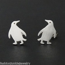 Penguin Silhouette Earrings - 925 Sterling Silver - Bird Zoo Arctic Posts