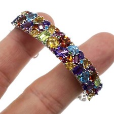 Sterling Silver and Rhodium Multi-Colored Stone Hinged Cuff Bangle Bracelet 675