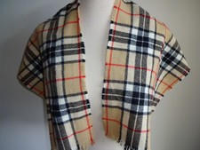 Womens Mens 100 Pure New Wool Plaid Scarf Black Brown White Fringe 48" x 12" UK