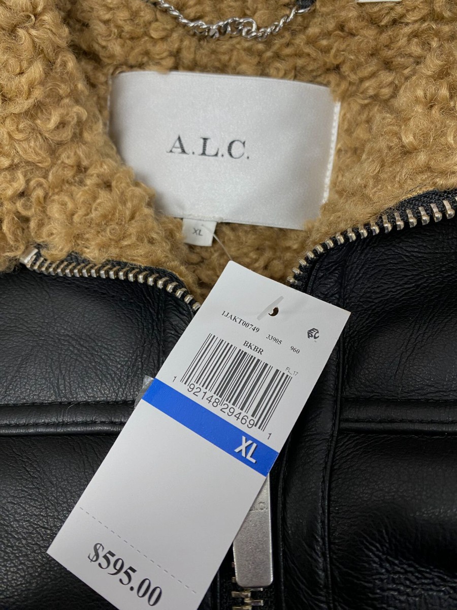 A.L.C. Women's Black Faux Leather & Faux Fur Trim Jacket Size XL