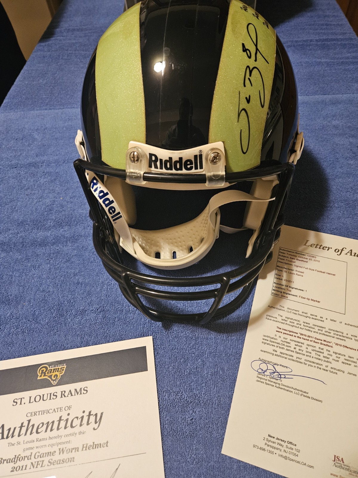 Sam Bradford St. Louis Rams Autographed Game Worn Rams Helmet Authentic ...