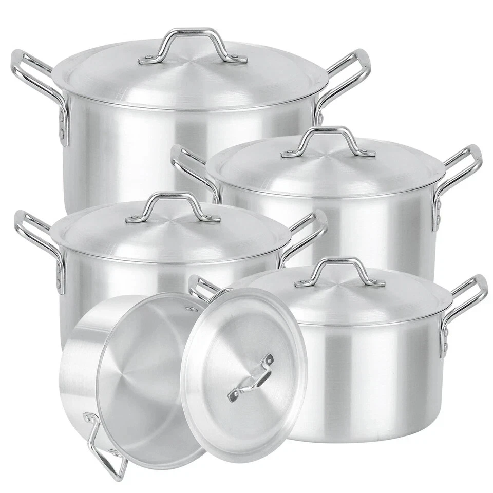 10 Pieces Cookware Set Casserole Stock Saucepan Pot Lid Aluminium Cooking Pan