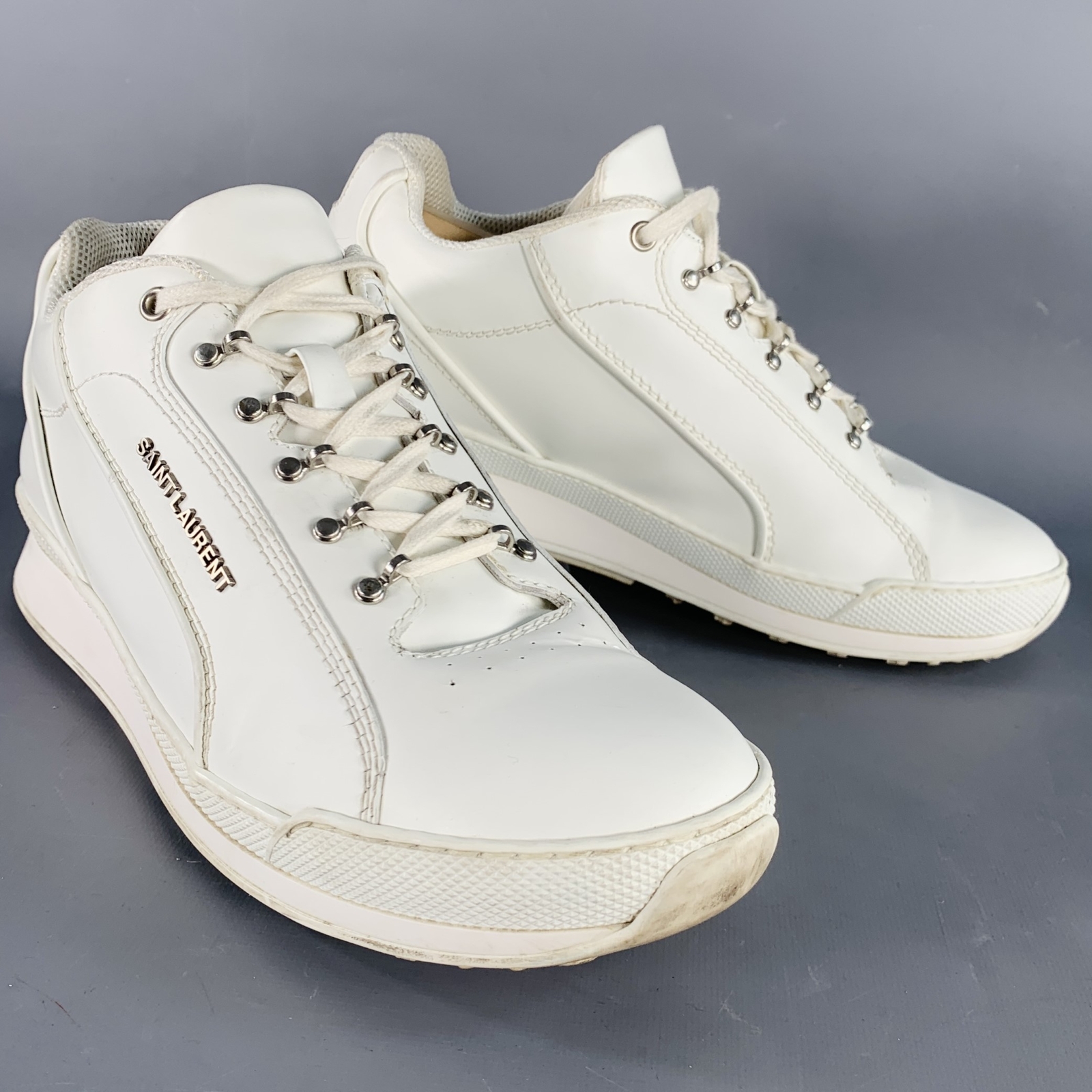 SAINT LAURENT Numero 9 Sneakers Basse In Pelle Bianca Con Lacci
