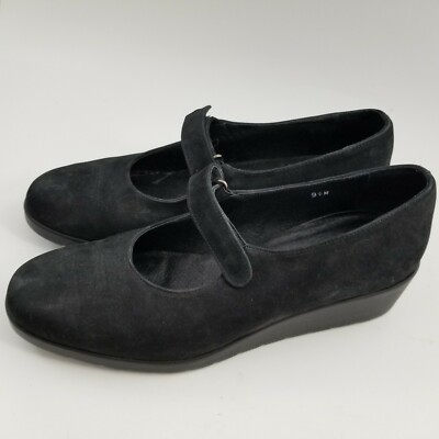 Sudini Womens Wedge Heels Black Fashion Slip Ons Strap Size