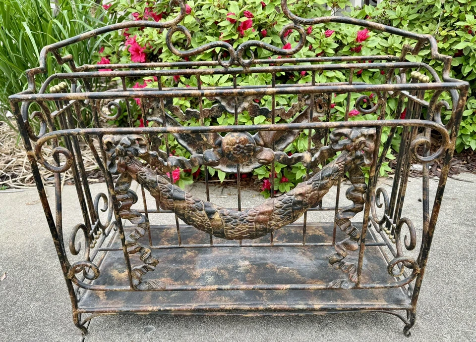 "Jaula de 27"" Maitland Smith Lion cargador lira de hierro Canterbury decoración vintage" Foto 2 de 4