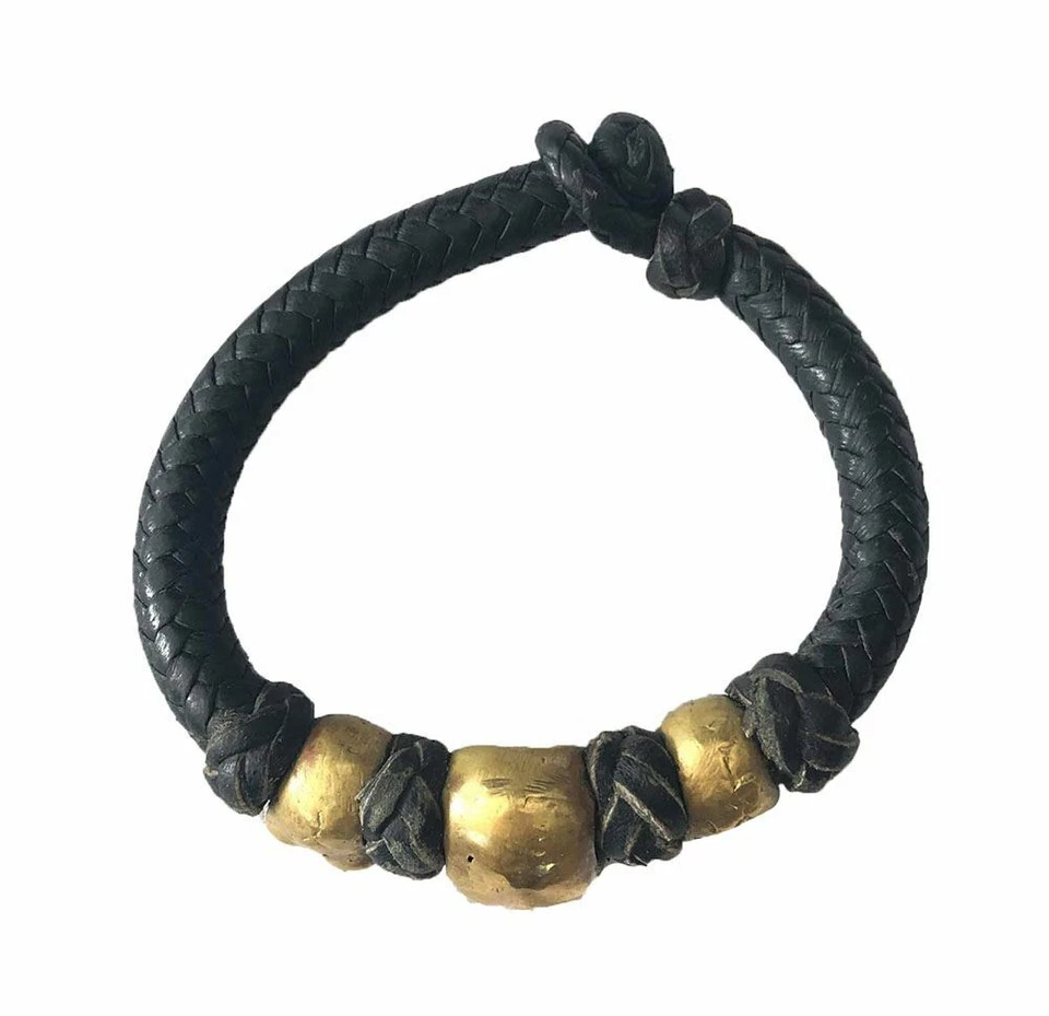 Б/у ремесленник сплетенный кожаный браслет с латуни черепа черепа - Изображение 2 из 3