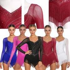Womens Leotard Tango Bodysuit Performance Jumpsuit Prom Dancewear Dance Mesh
