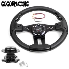 13" Flat Dish Drifting Racing Steering Wheel with Quick Release Adapter Boss Kit