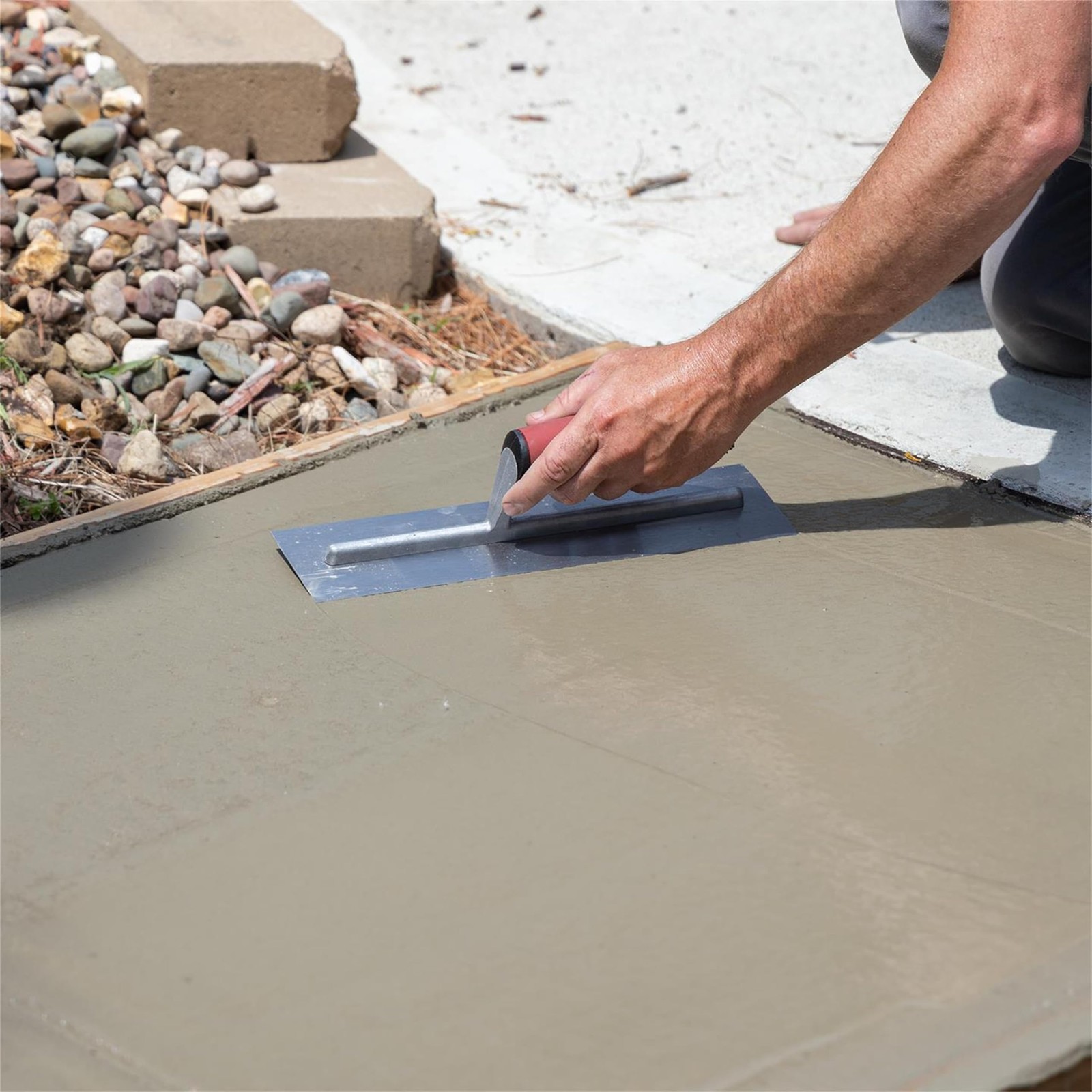 QLT Concrete Finishing Trowel, 14 x 4 Inch Carbon Steel Blade, Soft Grip Handle