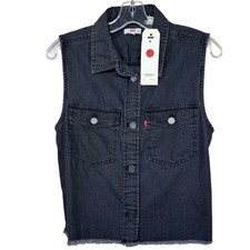 Levi's Women's Black Denim Vest Sleeveless Jean Fringe Hem Cropped Small NWT