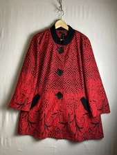 Ali Miles Women Size L Large Red Black Knit Jacket Big Buttons Art to Wear