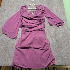 Y2K Plum Purple Beaded Ruched Evening Gown Bell Sleeve Formal Dress sz 14