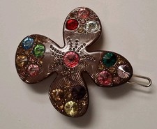 Vtg AZNAVOUR Paris Barrett Plastic Hair Clip Green Colorful crystals