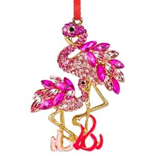 BIZIBAFF Pink Flamingo Christmas Ornament - Metal Sparkly Rhinestones Flaming...