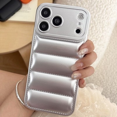 For iPhone 17 Pro Max 16 15 14 13 12 11 Down Pure Jacket Silicone Puffer Case