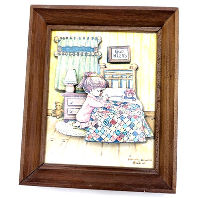 ARTMARK God Bless Girl Praying 3D Decoupage Paper Art 6x5'' Vintage 1974